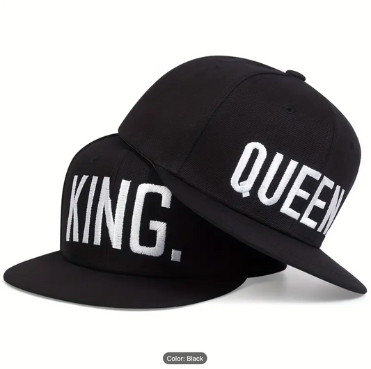 2pcs His & Hers ""King & Queen"" Matching Baseball Caps